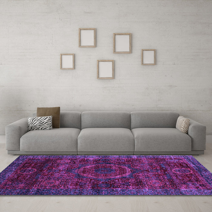 Machine Washable Abstract Purple Modern Area Rugs in a Living Room, wshabs2358pur