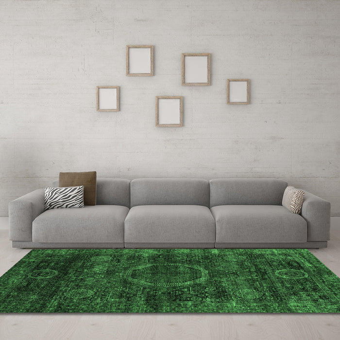 Machine Washable Abstract Emerald Green Modern Area Rugs in a Living Room,, wshabs2358emgrn