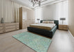 Machine Washable Abstract -Sea Green Rug in a Bedroom, wshabs2359