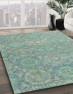 Machine Washable Abstract -Sea Green Rug in a Family Room, wshabs2359