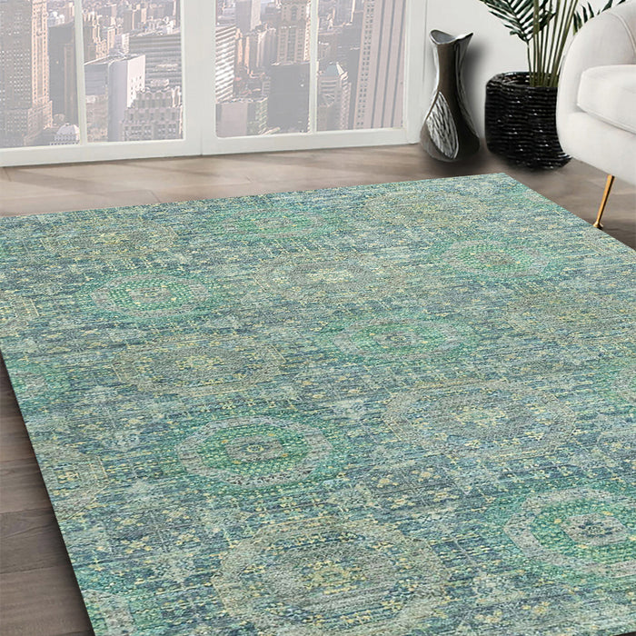 Machine Washable Abstract -Sea Green Rug in a Family Room, wshabs2359