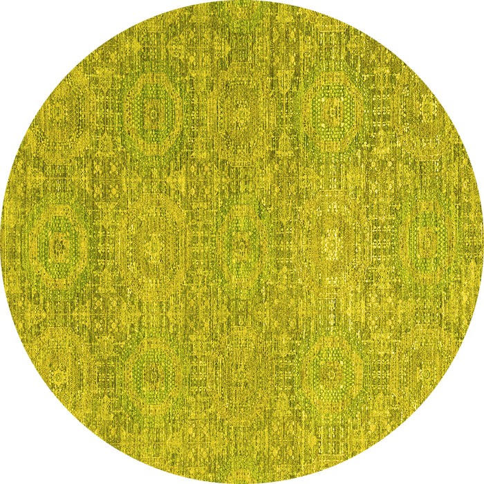 Round Machine Washable Abstract Yellow Modern Rug, wshabs2359yw