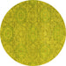 Round Machine Washable Abstract Yellow Modern Rug, wshabs2359yw