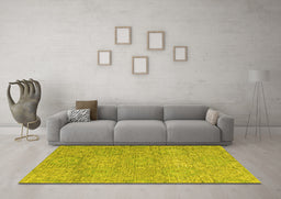 Machine Washable Abstract Yellow Modern Rug in a Living Room, wshabs2359yw