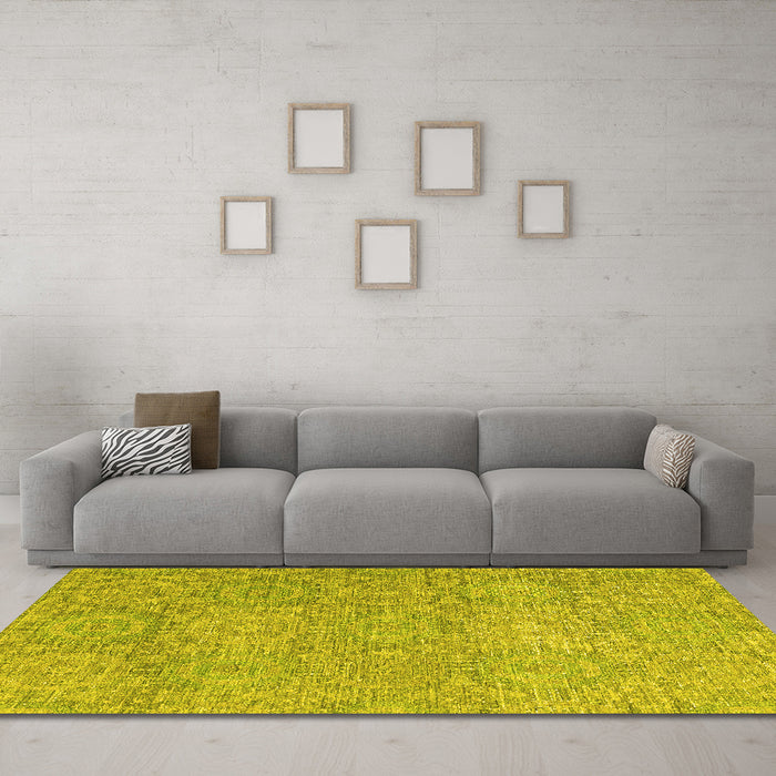 Machine Washable Abstract Yellow Modern Rug in a Living Room, wshabs2359yw