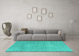 Machine Washable Abstract Turquoise Modern Area Rugs in a Living Room,, wshabs2359turq