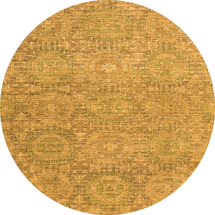 Round Machine Washable Abstract Orange Modern Area Rugs, wshabs2359org