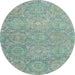 Round Machine Washable Abstract -Sea Green Rug, wshabs2359