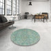 Round Machine Washable Abstract -Sea Green Rug in a Office, wshabs2359