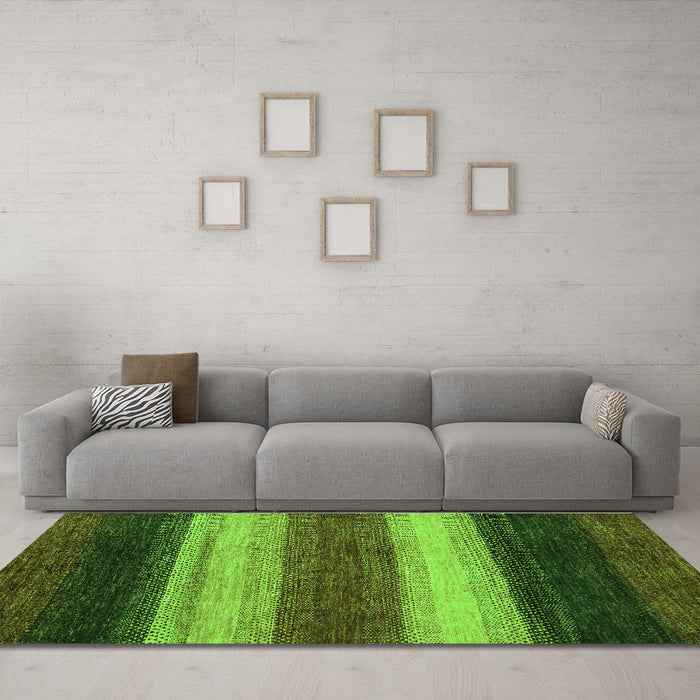 Machine Washable Abstract Green Modern Area Rugs in a Living Room,, wshabs235grn