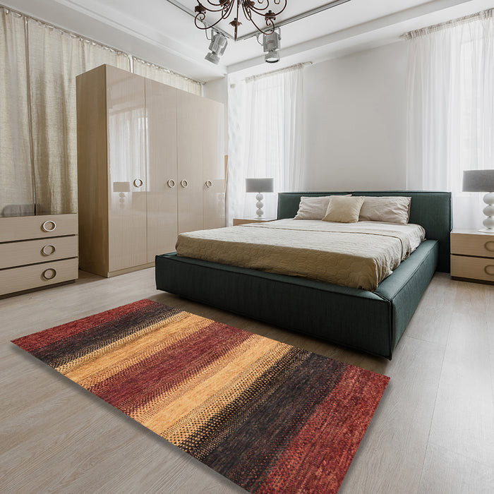 Abstract Saffron Red Modern Rug in a Bedroom, abs235