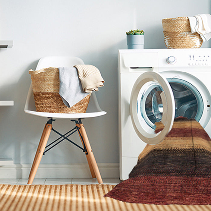 Machine Washable Abstract Saffron Red Rug in a Washing Machine, wshabs235