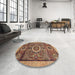 Round Abstract Red Brown Modern Rug in a Office, abs2360