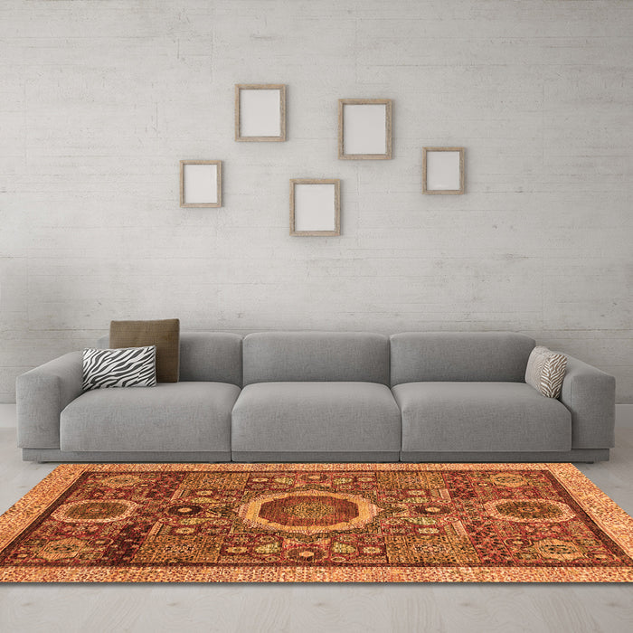 Machine Washable Abstract Orange Modern Area Rugs in a Living Room, wshabs2360org