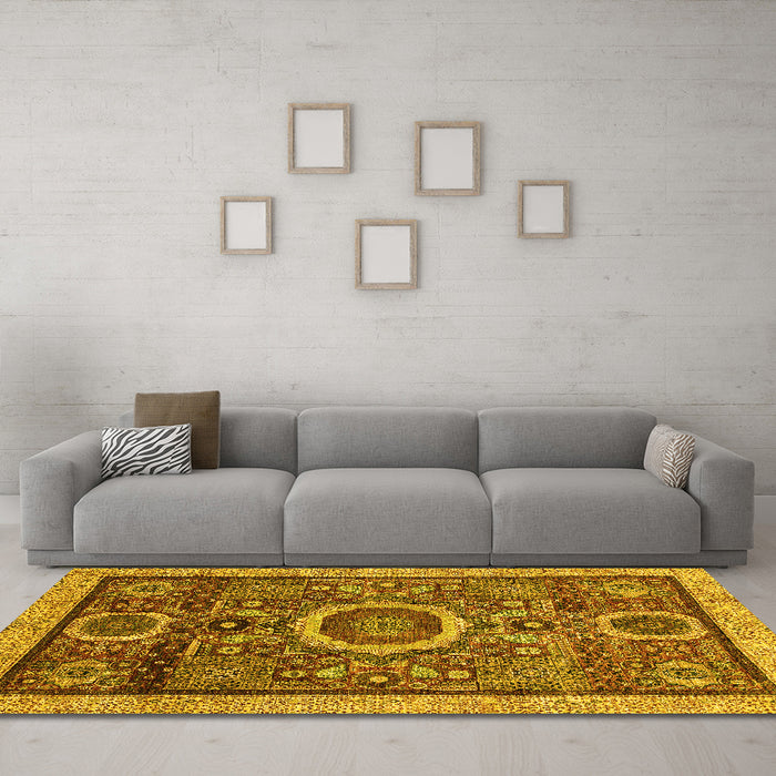 Machine Washable Abstract Yellow Modern Rug in a Living Room, wshabs2360yw