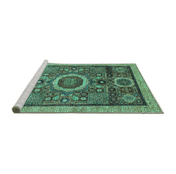 Sideview of Machine Washable Abstract Turquoise Modern Area Rugs, wshabs2360turq