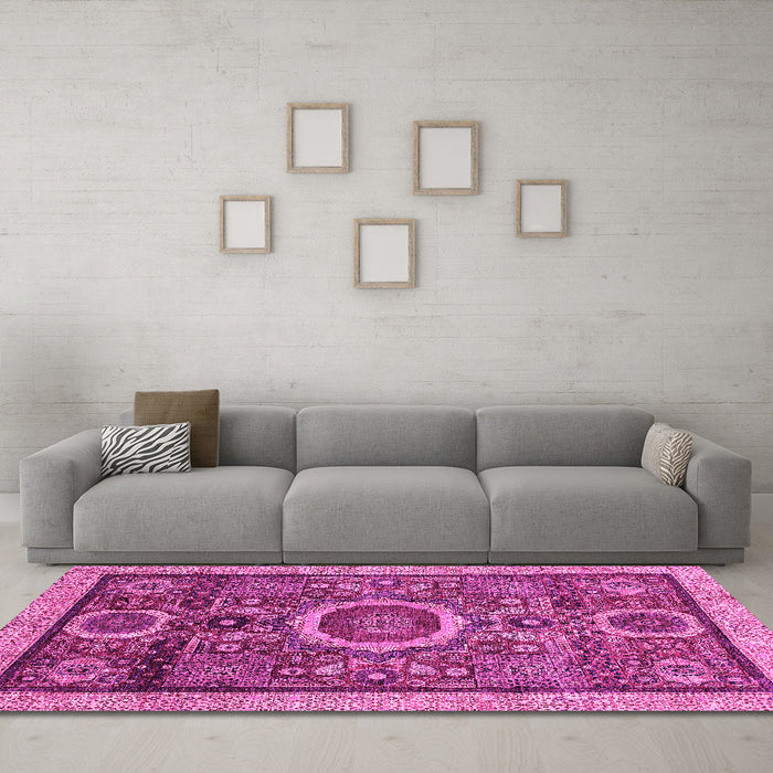 Machine Washable Abstract Pink Modern Rug in a Living Room, wshabs2360pnk
