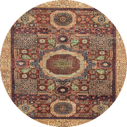 Round Machine Washable Abstract Red Brown Rug, wshabs2360