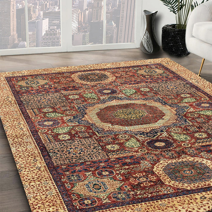 Abstract Red Brown Modern Rug in Family Room, abs2360