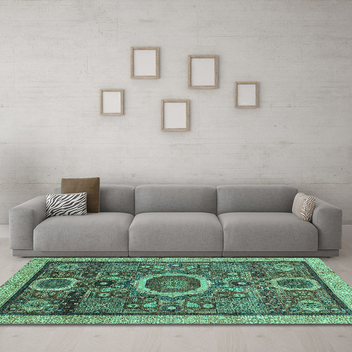 Machine Washable Abstract Turquoise Modern Area Rugs in a Living Room,, wshabs2360turq