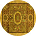 Round Machine Washable Abstract Yellow Modern Rug, wshabs2360yw