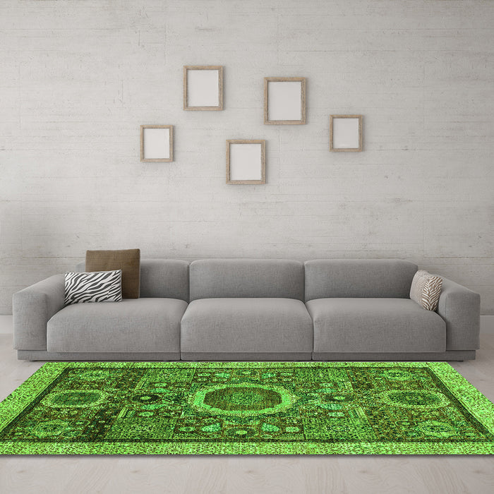 Machine Washable Abstract Green Modern Area Rugs in a Living Room,, wshabs2360grn
