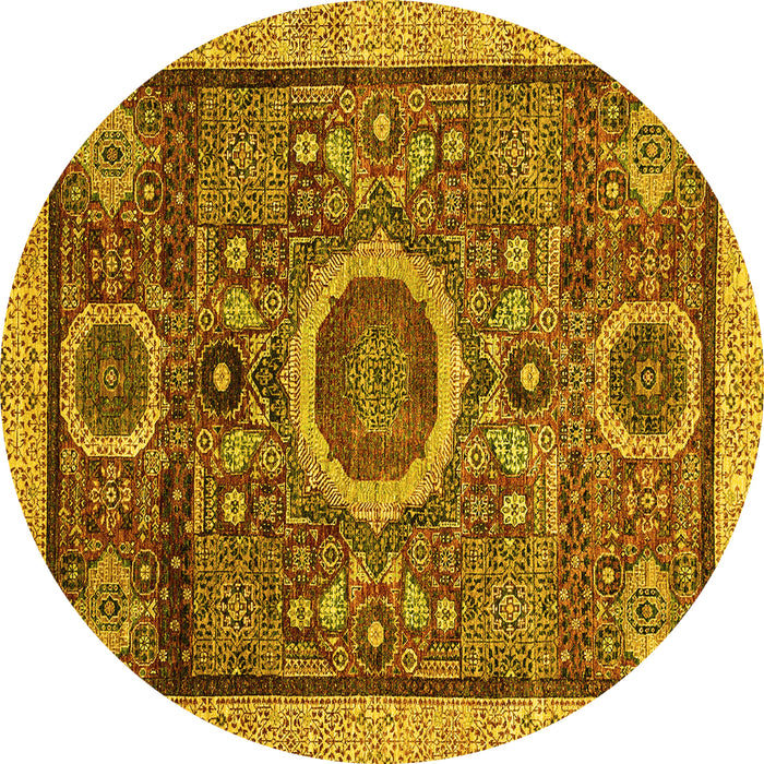 Round Abstract Yellow Modern Rug, abs2360yw