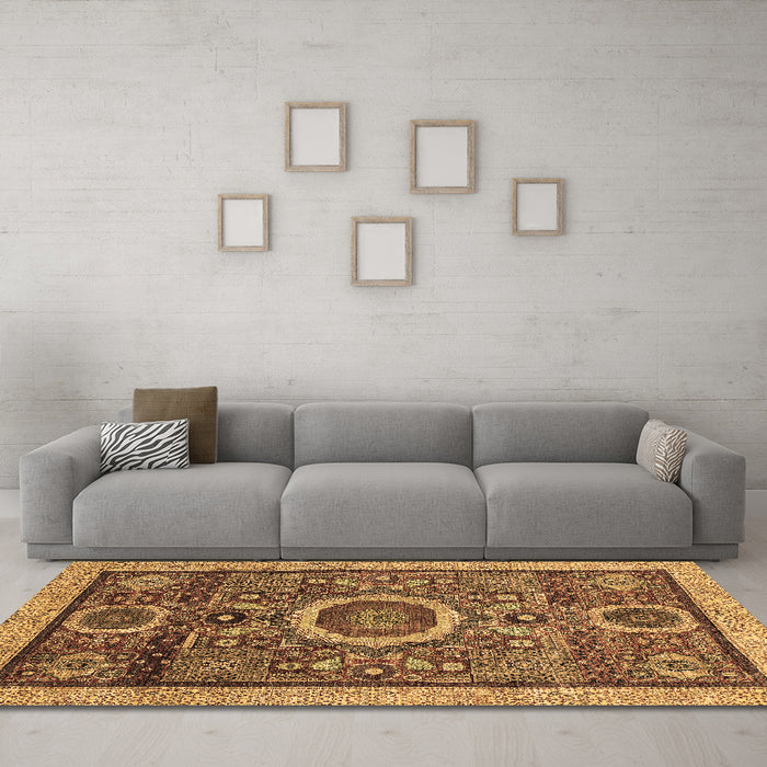 Machine Washable Abstract Brown Modern Rug in a Living Room,, wshabs2360brn