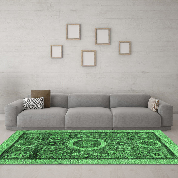 Machine Washable Abstract Emerald Green Modern Area Rugs in a Living Room,, wshabs2360emgrn