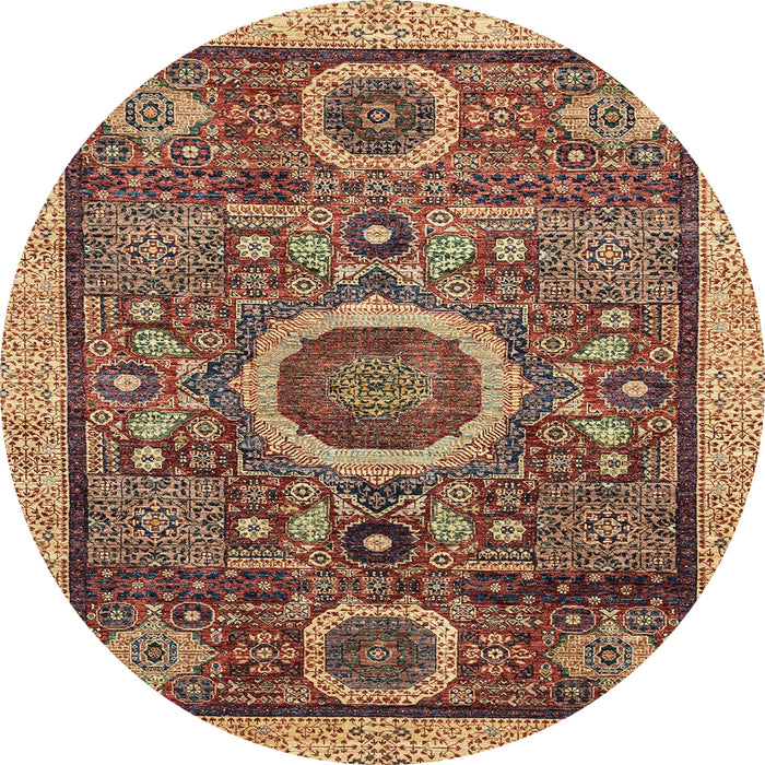 Round Abstract Red Brown Modern Rug, abs2360