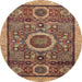 Round Abstract Red Brown Modern Rug, abs2360