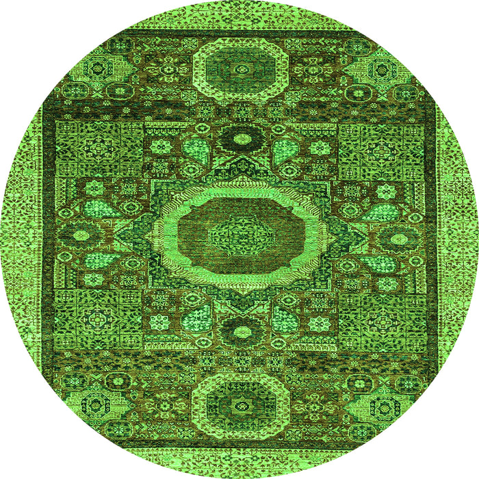 Round Abstract Green Modern Rug, abs2360grn