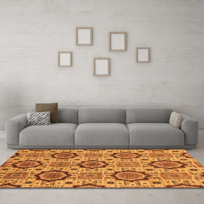 Machine Washable Abstract Orange Modern Area Rugs in a Living Room, wshabs2361org