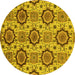 Round Machine Washable Abstract Yellow Modern Rug, wshabs2361yw