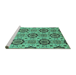 Sideview of Machine Washable Abstract Turquoise Modern Area Rugs, wshabs2361turq