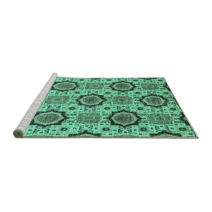 Sideview of Machine Washable Abstract Turquoise Modern Area Rugs, wshabs2361turq