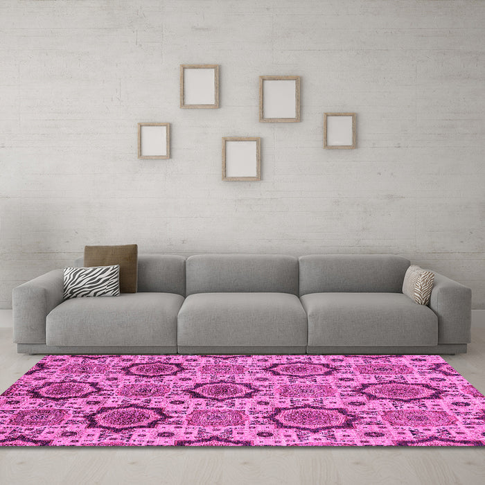 Machine Washable Abstract Pink Modern Rug in a Living Room, wshabs2361pnk