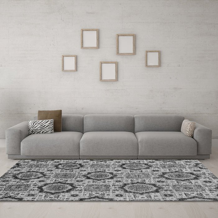 Machine Washable Abstract Gray Modern Rug in a Living Room,, wshabs2361gry