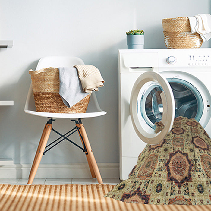 Machine Washable Abstract Dark Sienna Brown Rug in a Washing Machine, wshabs2361