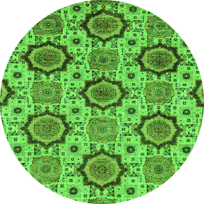 Round Machine Washable Abstract Green Modern Area Rugs, wshabs2361grn