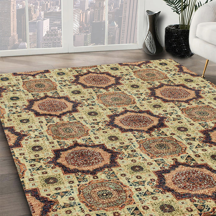 Abstract Dark Sienna Brown Modern Rug in Family Room, abs2361