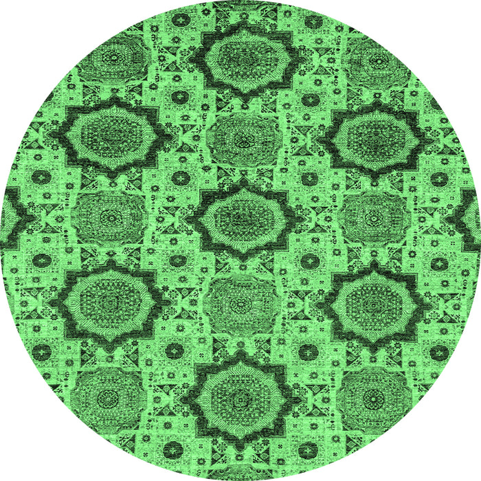Round Machine Washable Abstract Emerald Green Modern Area Rugs, wshabs2361emgrn