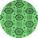 Round Machine Washable Abstract Emerald Green Modern Area Rugs, wshabs2361emgrn