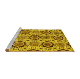 Sideview of Machine Washable Abstract Yellow Modern Rug, wshabs2361yw