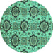 Round Machine Washable Abstract Turquoise Modern Area Rugs, wshabs2361turq