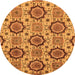 Round Machine Washable Abstract Orange Modern Area Rugs, wshabs2361org