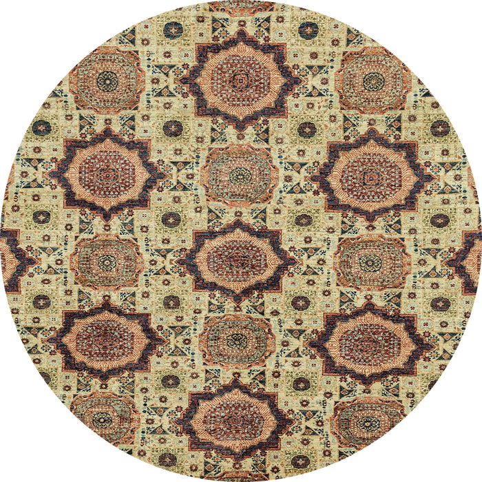 Round Abstract Dark Sienna Brown Modern Rug, abs2361