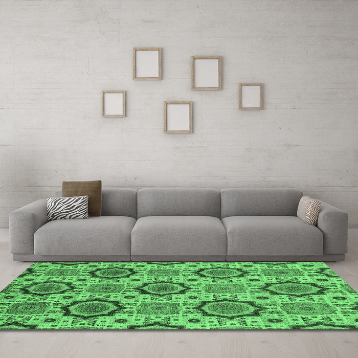 Machine Washable Abstract Emerald Green Modern Area Rugs in a Living Room,, wshabs2361emgrn