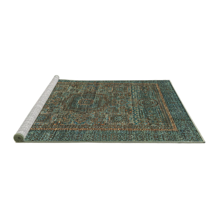 Sideview of Machine Washable Abstract Camouflage Green Rug, wshabs2362