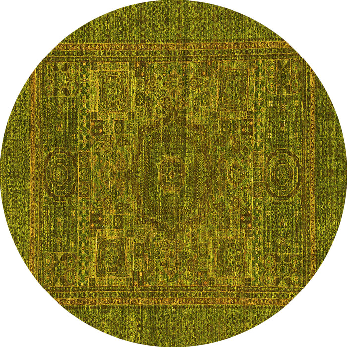 Round Abstract Yellow Modern Rug, abs2362yw